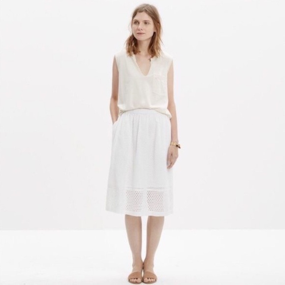 Madewell white trelliswork eyelet skirt